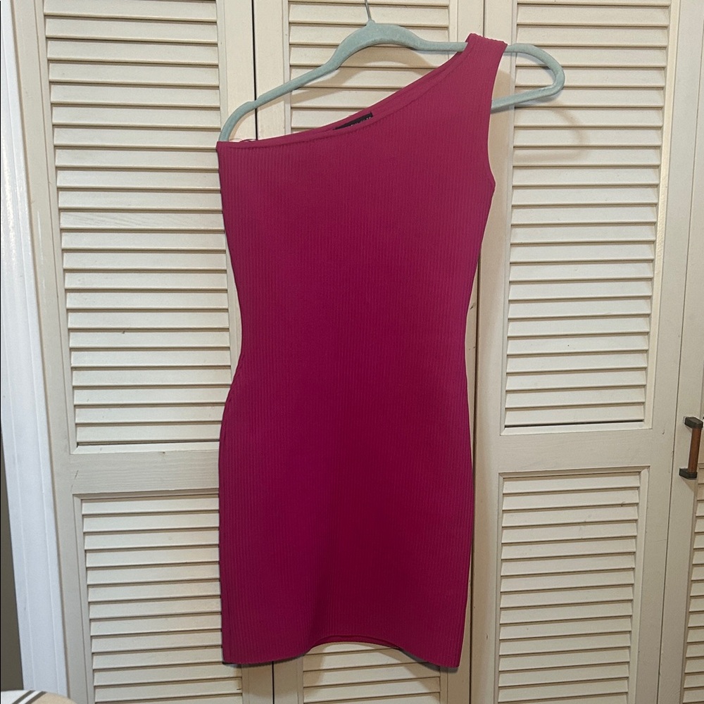 Sincerly Jules One-Shoulder Ribbed Bodycon Dress - Hot Pink
